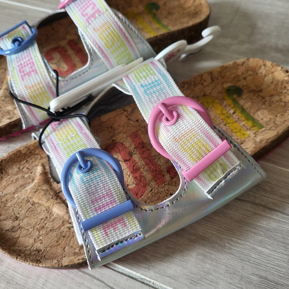 Justice Girls Slip On Footbed Sandals Slides Size 2 New‎